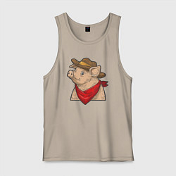 Майка мужская хлопок Свинка ковбой, цвет: миндальный