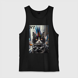 Мужская майка Кот панк с разноцветным хаером - Нью-Йорк