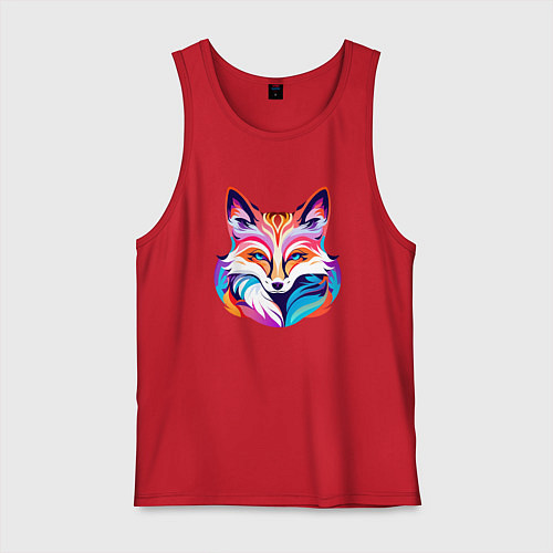Мужская майка Яркий разноцветный портрет лисы / Красный – фото 1