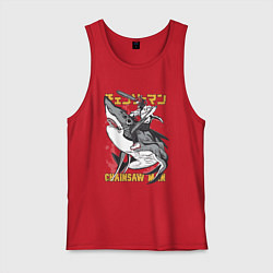 Майка мужская хлопок Человек-бензопила Денджи акула, цвет: красный