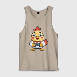 Майка мужская хлопок Цыпленок геймер, цвет: миндальный