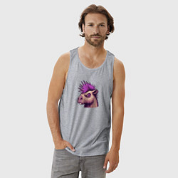 Майка мужская хлопок Панк капибара с ирокезом, цвет: меланж — фото 2