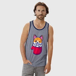 Майка мужская хлопок Собачка в варежке, цвет: синяя тельняшка — фото 2