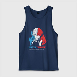 Майка мужская хлопок Моя геройская академия Шото лед и пламя, цвет: тёмно-синий