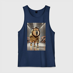 Майка мужская хлопок Капибара без лапки на модном показе в золоте, цвет: тёмно-синий