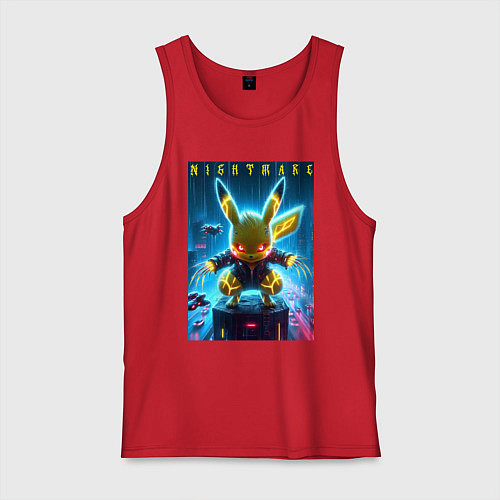 Мужская майка Cyber Pikachu - neon glow ai art / Красный – фото 1