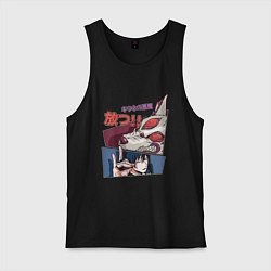 Майка мужская хлопок Человек-бензопила Аки Хаякава Aki Hayakawa лис, цвет: черный