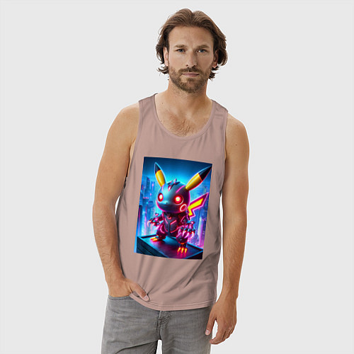 Мужская майка Ужасный пикачу - нейроарт неоновое свечение / Пыльно-розовый – фото 3