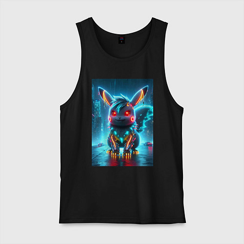 Мужская майка Cyber Pikachu in the neon metropolis - ai art / Черный – фото 1