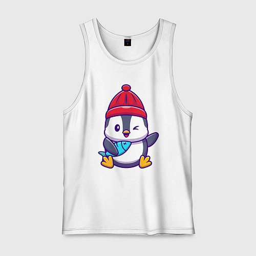 Мужская майка Пингвин с рыбкой / Белый – фото 1