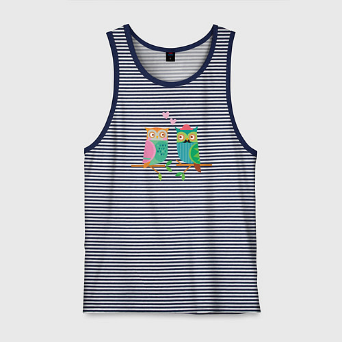 Мужская майка Влюблённые совы / Синяя тельняшка – фото 1