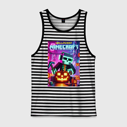 Мужская майка Skeleton and pumpkin - neon glow / Черная тельняшка – фото 1