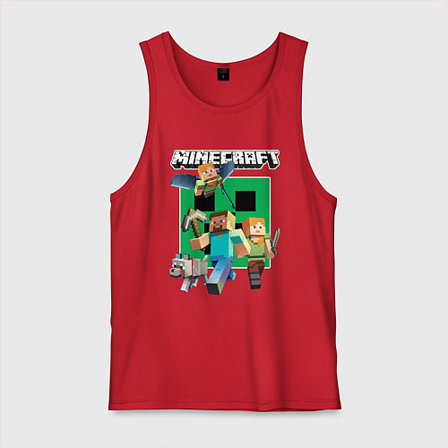 Мужская майка Стив и Алекс с волком из Майнкрафт / Красный – фото 1