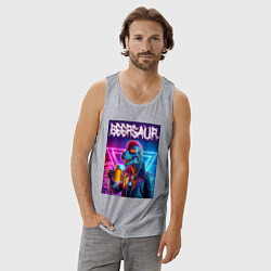 Майка мужская хлопок Cyber beersaur - neon glow, цвет: меланж — фото 2