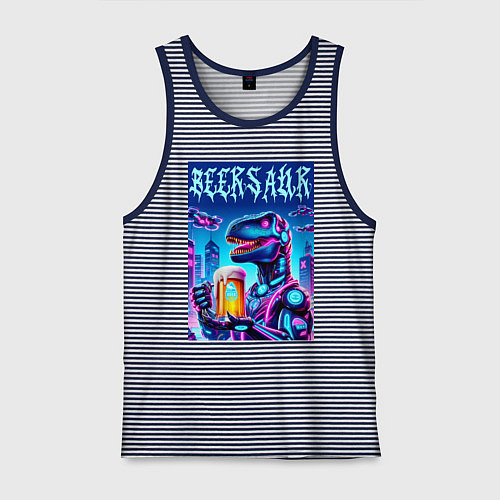 Мужская майка Кибер пивозавр из будущего - нейроарт / Синяя тельняшка – фото 1
