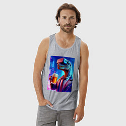 Майка мужская хлопок Пивозавр в виртуальных очках - нейроарт, цвет: меланж — фото 2