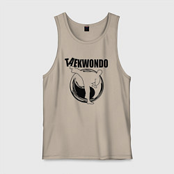 Майка мужская хлопок Тхэквондо удар ногой, цвет: миндальный