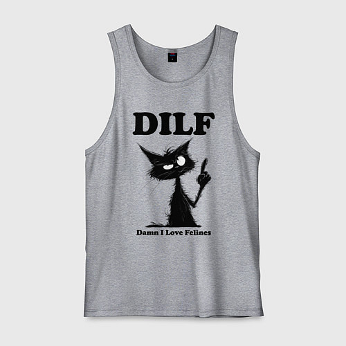 Мужская майка DILF damn I love felines / Меланж – фото 1