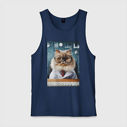 Майка мужская хлопок Кот аналитик - нейроарт, цвет: тёмно-синий