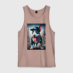 Майка мужская хлопок Funny bull terrier in New York - ai art, цвет: пыльно-розовый