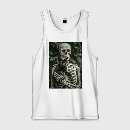 Мужская майка Скелет с черным котом / Белый – фото 1