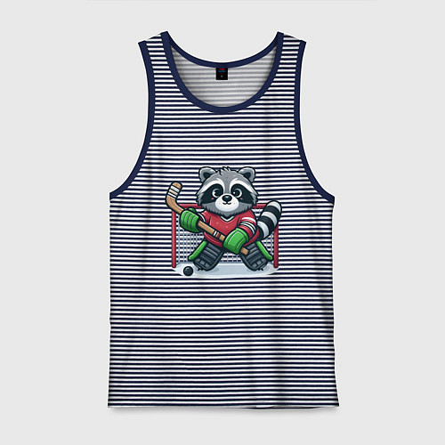 Мужская майка Енот хоккеист вратарь / Синяя тельняшка – фото 1