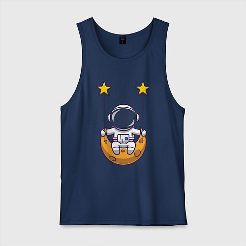 Мужская майка Космонавтик на качелях / Тёмно-синий – фото 1
