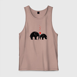 Майка мужская хлопок Влюблённые слонята, цвет: пыльно-розовый