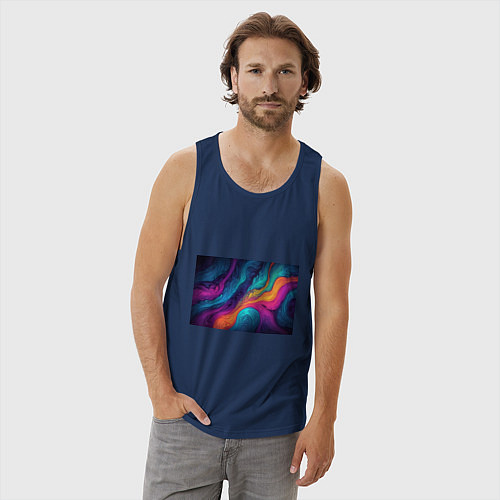 Мужская майка Перья эбру абстракция / Тёмно-синий – фото 3