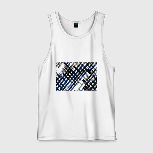 Мужская майка Косая клетка бело-синяя / Белый – фото 1