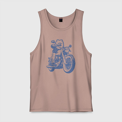 Мужская майка Шпиц байкер на мотоцикле на чоппере померанец / Пыльно-розовый – фото 1