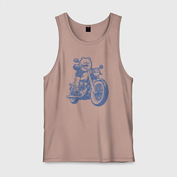 Майка мужская хлопок Шпиц байкер на мотоцикле на чоппере померанец, цвет: пыльно-розовый