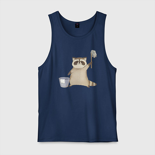 Мужская майка Енот убирается / Тёмно-синий – фото 1