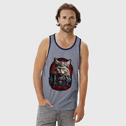 Майка мужская хлопок Кот викинг, цвет: синяя тельняшка — фото 2