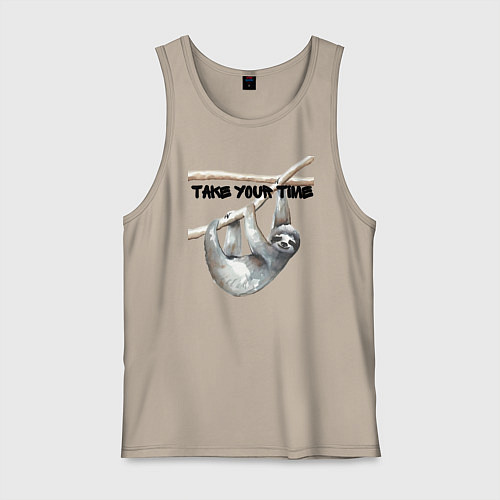 Мужская майка Ленивец не торопись / Миндальный – фото 1