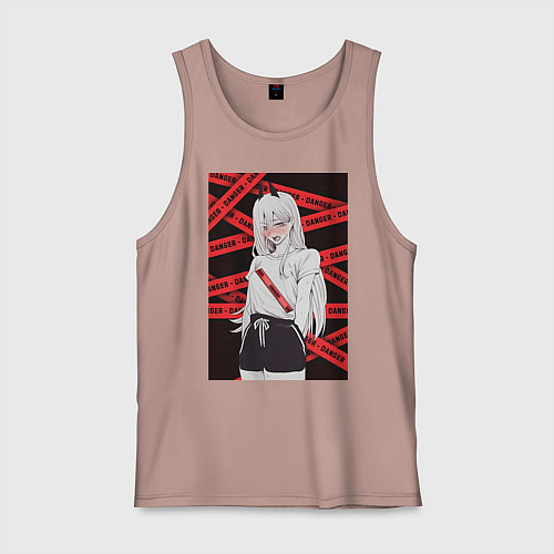 Мужская майка Человек-бензопила Пауэр стесняется / Пыльно-розовый – фото 1