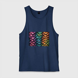 Майка мужская хлопок Цветная чешуя дракона, цвет: тёмно-синий