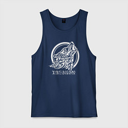 Майка мужская хлопок Эмблема белый славянский волк, цвет: тёмно-синий