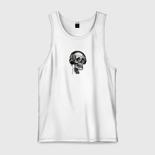 Мужская майка Череп в наушниках слушает музыку / Белый – фото 1