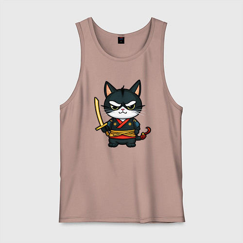 Мужская майка Смелый кот самурай / Пыльно-розовый – фото 1