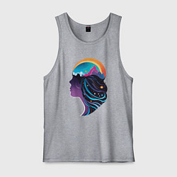 Майка мужская хлопок Космос девушка силует, цвет: меланж