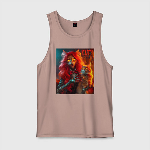 Мужская майка Ведьма с рыжим котом - хэллоуин / Пыльно-розовый – фото 1