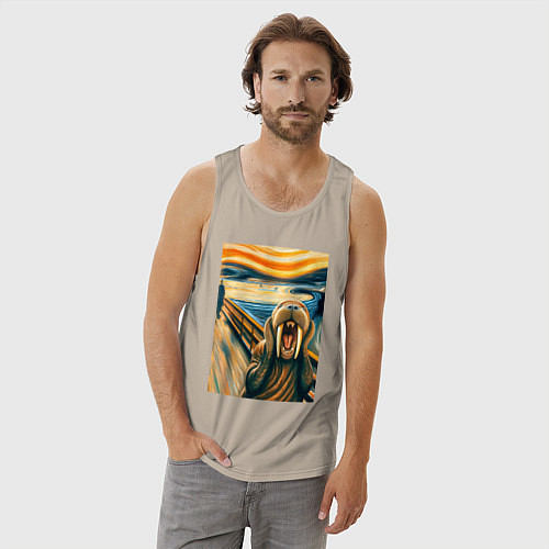 Мужская майка Морж кричит на картине Эдварда Мунка - мем искусст / Миндальный – фото 3