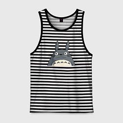 Майка мужская хлопок Выглядывающий тоторо, цвет: черная тельняшка