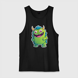 Майка мужская хлопок Зеленый монстрик, цвет: черный