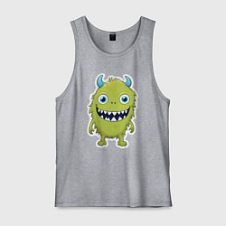 Майка мужская хлопок Смешной зеленый монстрик, цвет: меланж