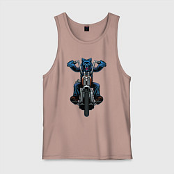 Майка мужская хлопок Волк байкер, цвет: пыльно-розовый