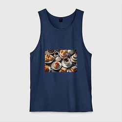 Майка мужская хлопок Кофе и пирожные, цвет: тёмно-синий