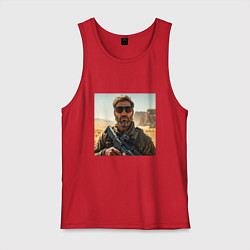 Майка мужская хлопок Боец с винтовкой, цвет: красный