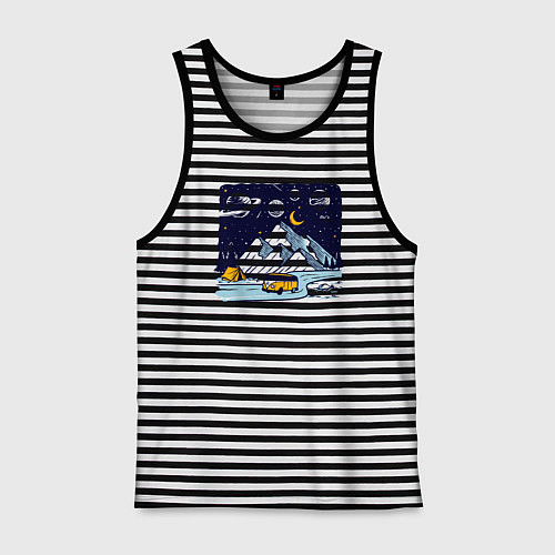 Мужская майка Космическая дорога в горах / Черная тельняшка – фото 1